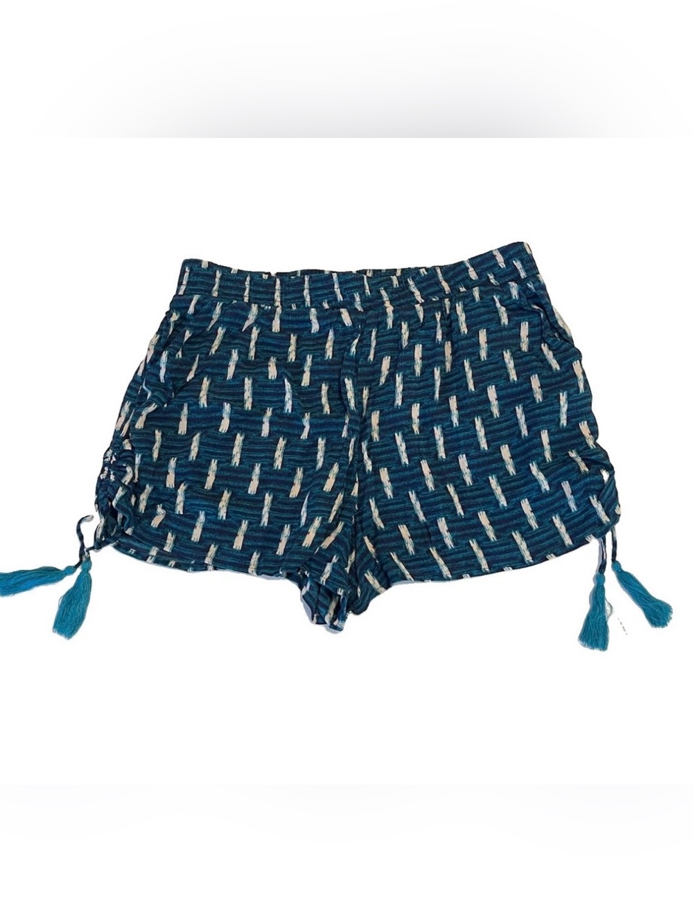 Xhilaration Shorts Medium Women’s Tassels NWT IKat print Teal Blue Beach Boho